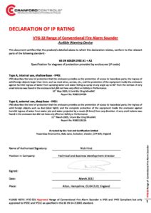 IP Rating Declaration - Cranford Controls